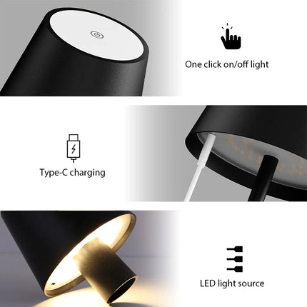 Kabellose Tischlampe mit Touch-Sensor – Wiederaufladbare LED-Nachtlicht für Schreibtisch, Lesen, Hotel, Bar, Restaurant, Schlafzimmer-Dekor
