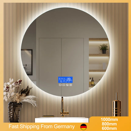 Runder LED-Badezimmerspiegel mit Anti-Beschlag & Temperaturanzeige