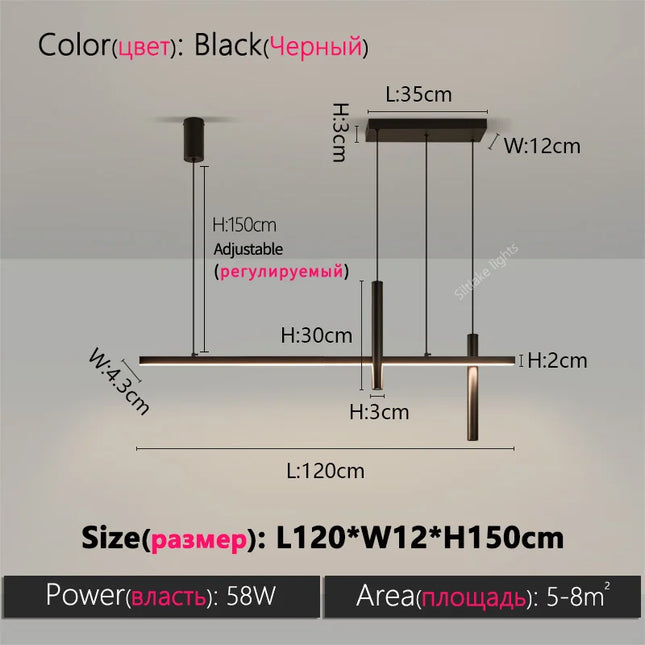 Neue Restaurant-Hängelampe – Moderne, schlichte Pendelleuchte im langen Streifen-Design für Esstisch, Bar und kreative Designer-Beleuchtung