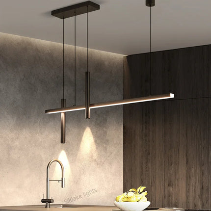 Neue Restaurant-Hängelampe – Moderne, schlichte Pendelleuchte im langen Streifen-Design für Esstisch, Bar und kreative Designer-Beleuchtung